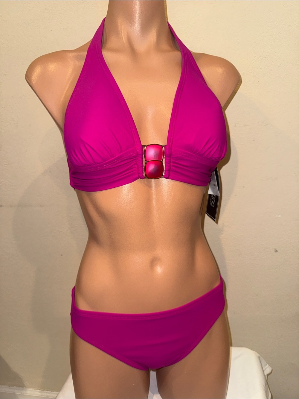 NWT 2Bamboo bikini halter set size S 32-34B/C berry